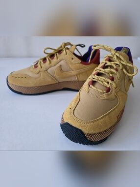 Nike Air Force 1 Wild Low Top Womens Yellow Suede & Mesh with Maroon Accents.